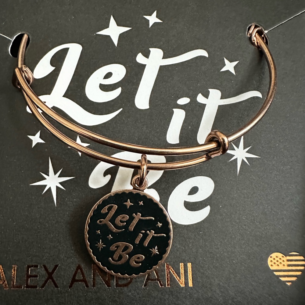 Alex and Ani Gold Bangle with Black 'Let it Be' Charm